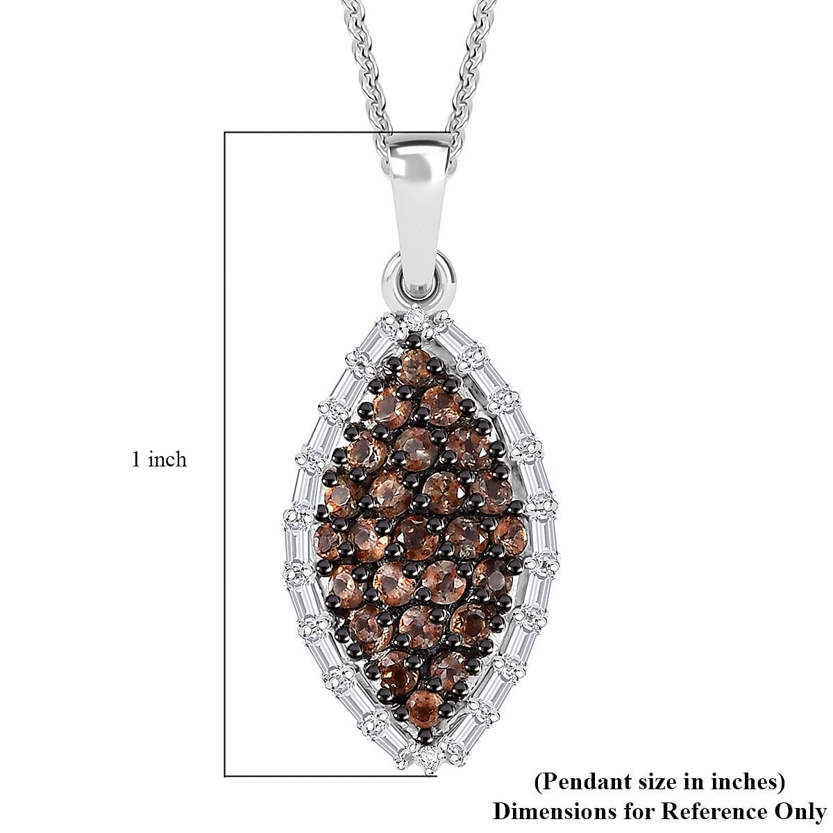 Premium Jenipapo Andalusite and Moissanite 0.85 ctw Ember Radiance Pendant Necklace in Rhodium Over Sterling Silver 20 Inches