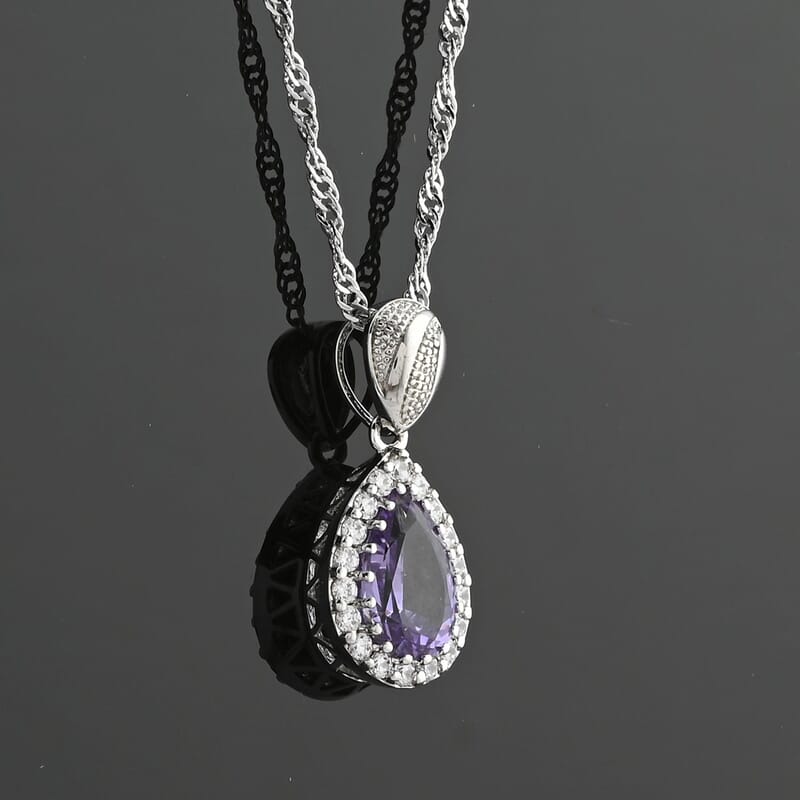 Simulated Alexandrite and Simulated Diamond 2.60 ctw Pendant Necklace in Silvertone 18 Inches