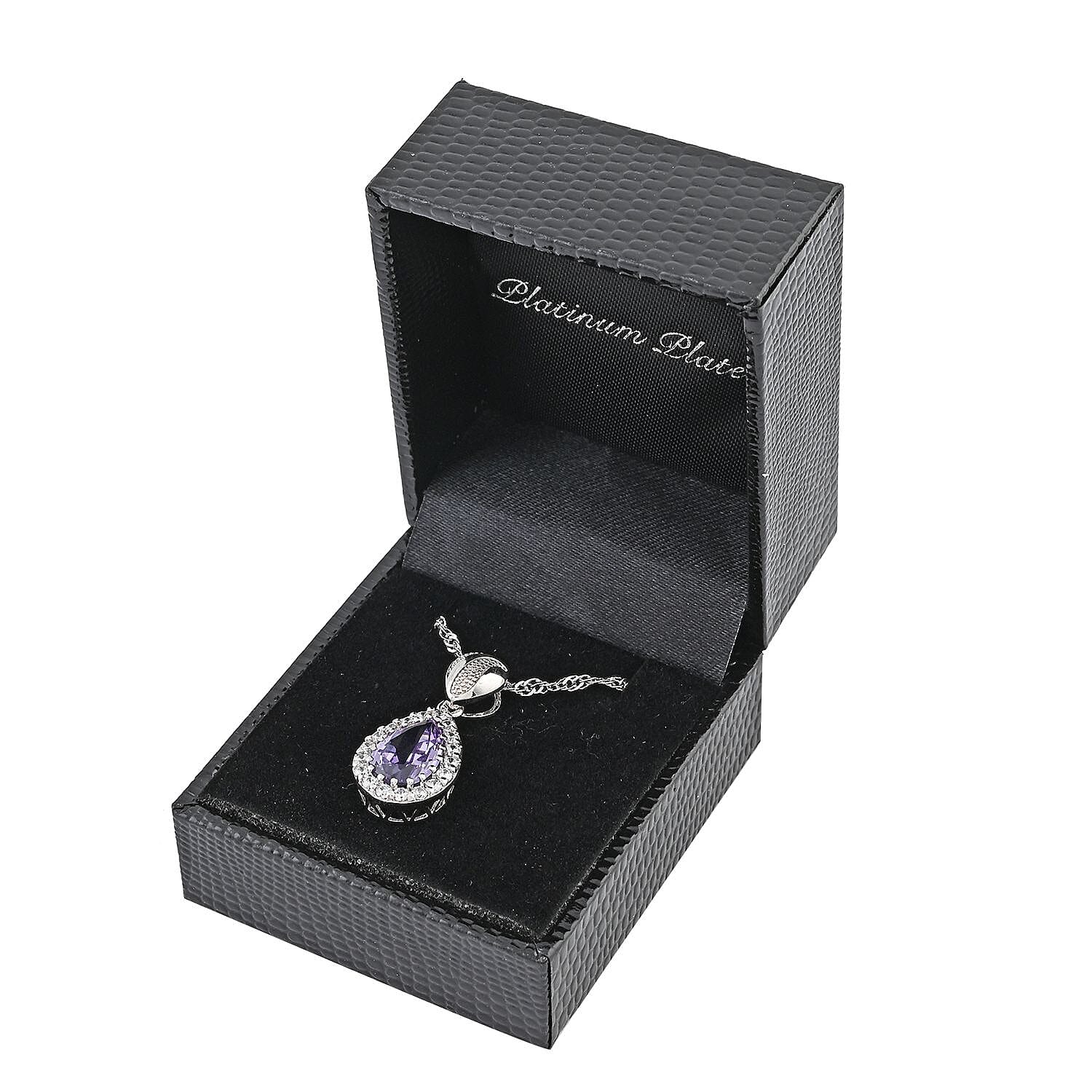 Simulated Alexandrite and Simulated Diamond 2.60 ctw Pendant Necklace in Silvertone 18 Inches