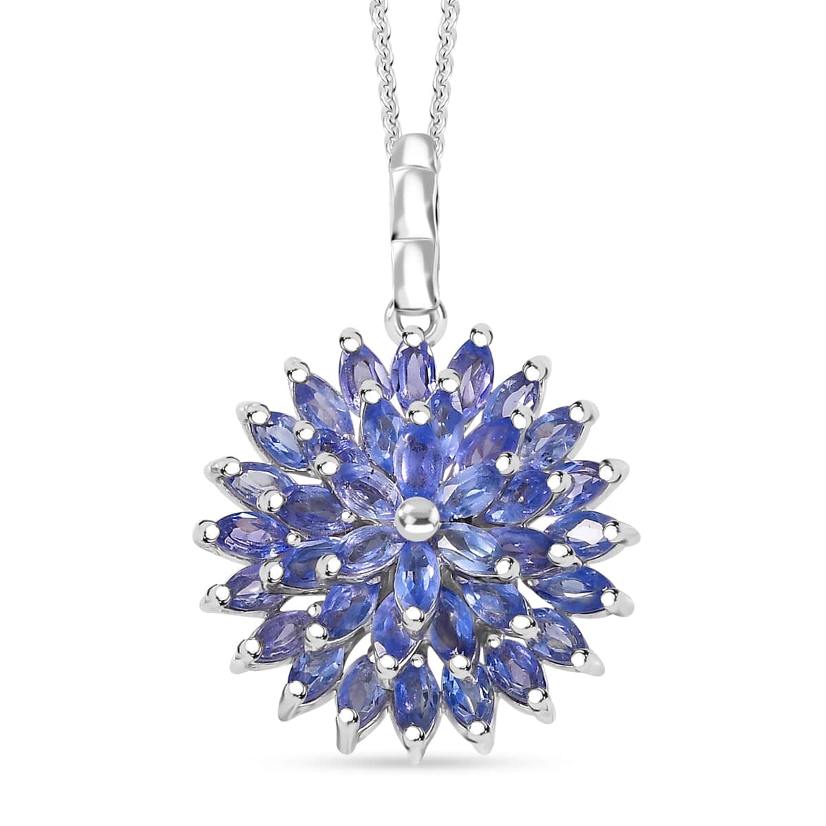 Tanzanite 3.25 ctw Pagoda Bloom Pendant Necklace 20 Inches in Rhodium Over Sterling Silver image number 0