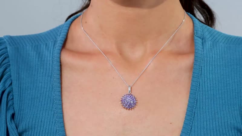 Tanzanite 3.25 ctw Pagoda Bloom Pendant Necklace 20 Inches in Rhodium Over Sterling Silver