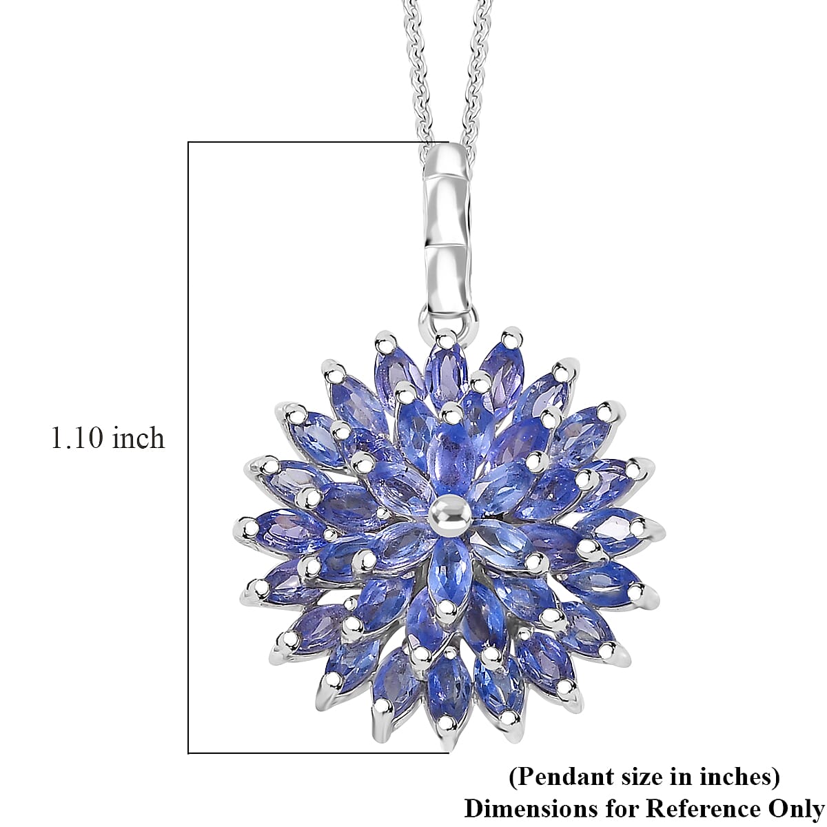Tanzanite 3.25 ctw Pagoda Bloom Pendant Necklace 20 Inches in Rhodium Over Sterling Silver