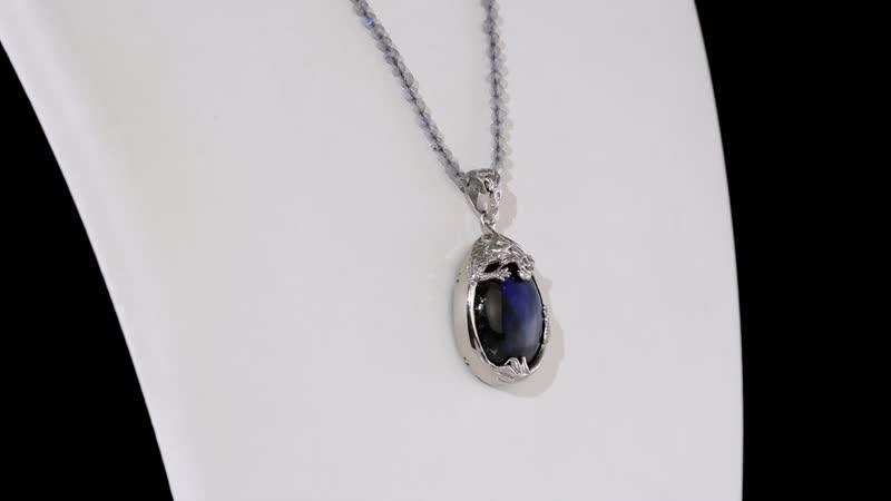 Karis Malagasy Labradorite 70.00 ctw Dragon Pendant with Beaded Necklace in Platinum Bond 18-20 Inches