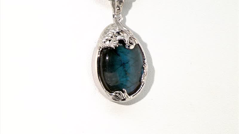 Karis Malagasy Labradorite 70.00 ctw Dragon Pendant with Beaded Necklace in Platinum Bond 18-20 Inches