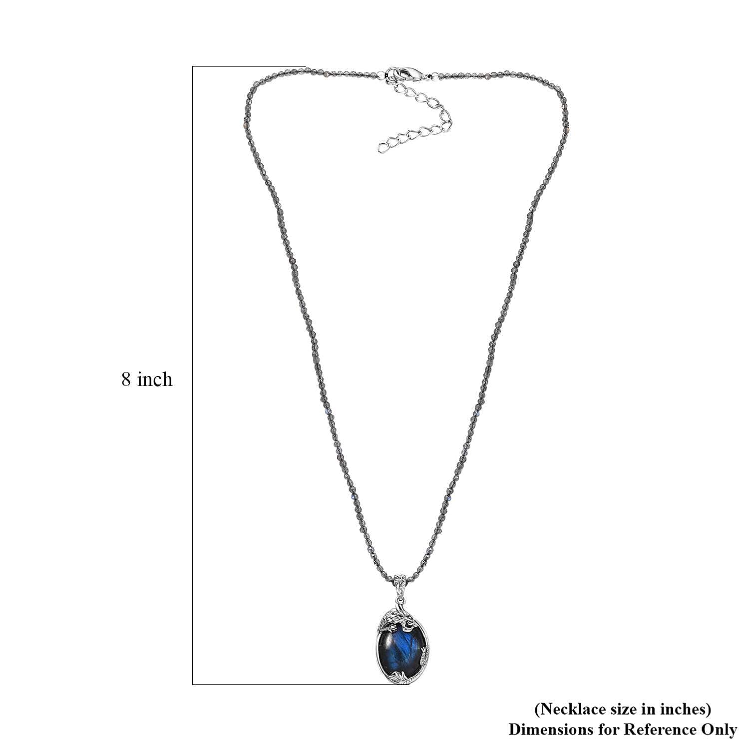 Karis Malagasy Labradorite 70.00 ctw Dragon Pendant with Beaded Necklace in Platinum Bond 18-20 Inches