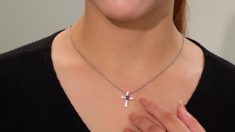 African Amethyst and White Zircon Cross 0.50 ctw Pendant in Sterling Silver with Stainless Steel Chain 20 Inches