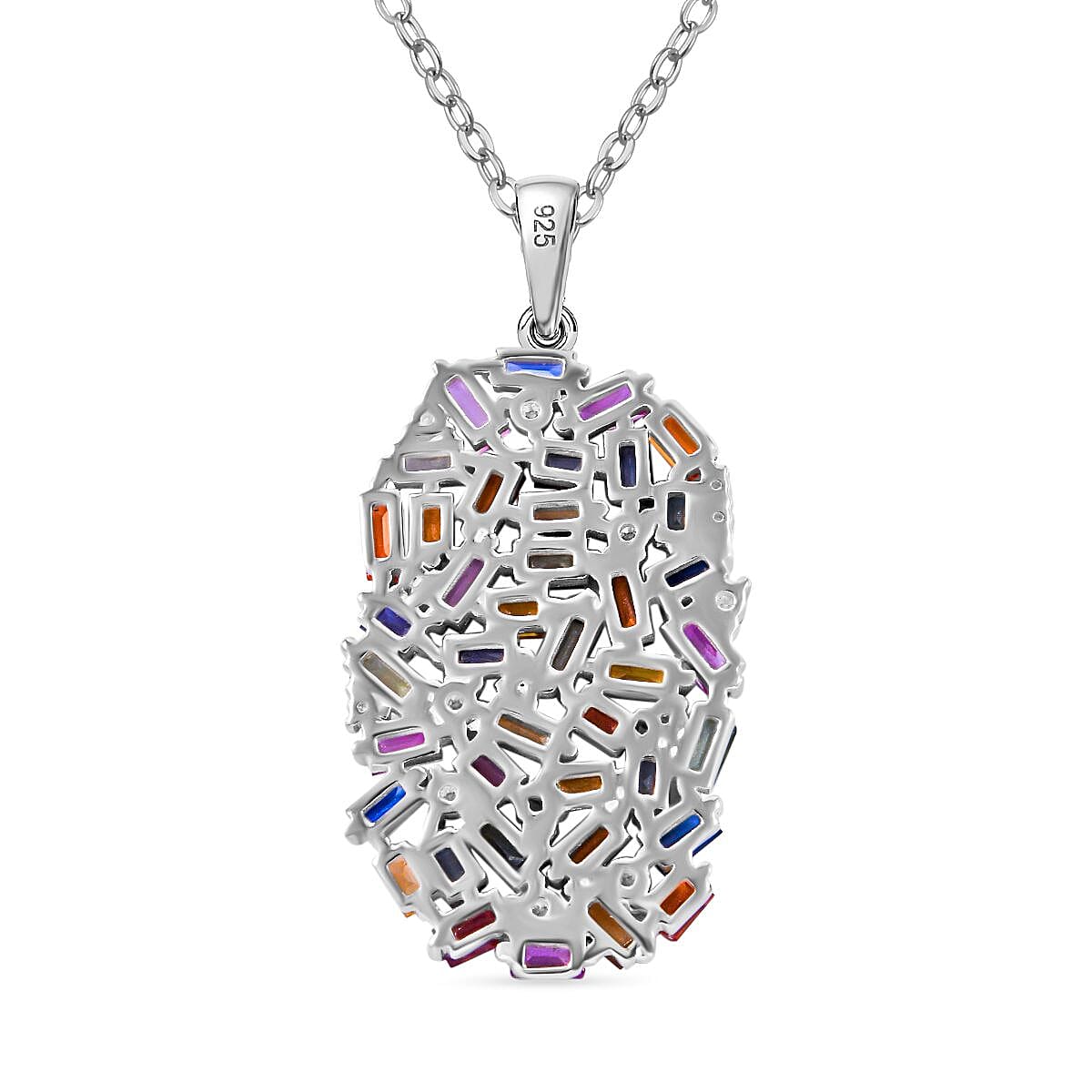 Multi Sapphire and Moissanite 6.00 ctw Pendant Necklace (20 Inches) in Rhodium Over Sterling Silver