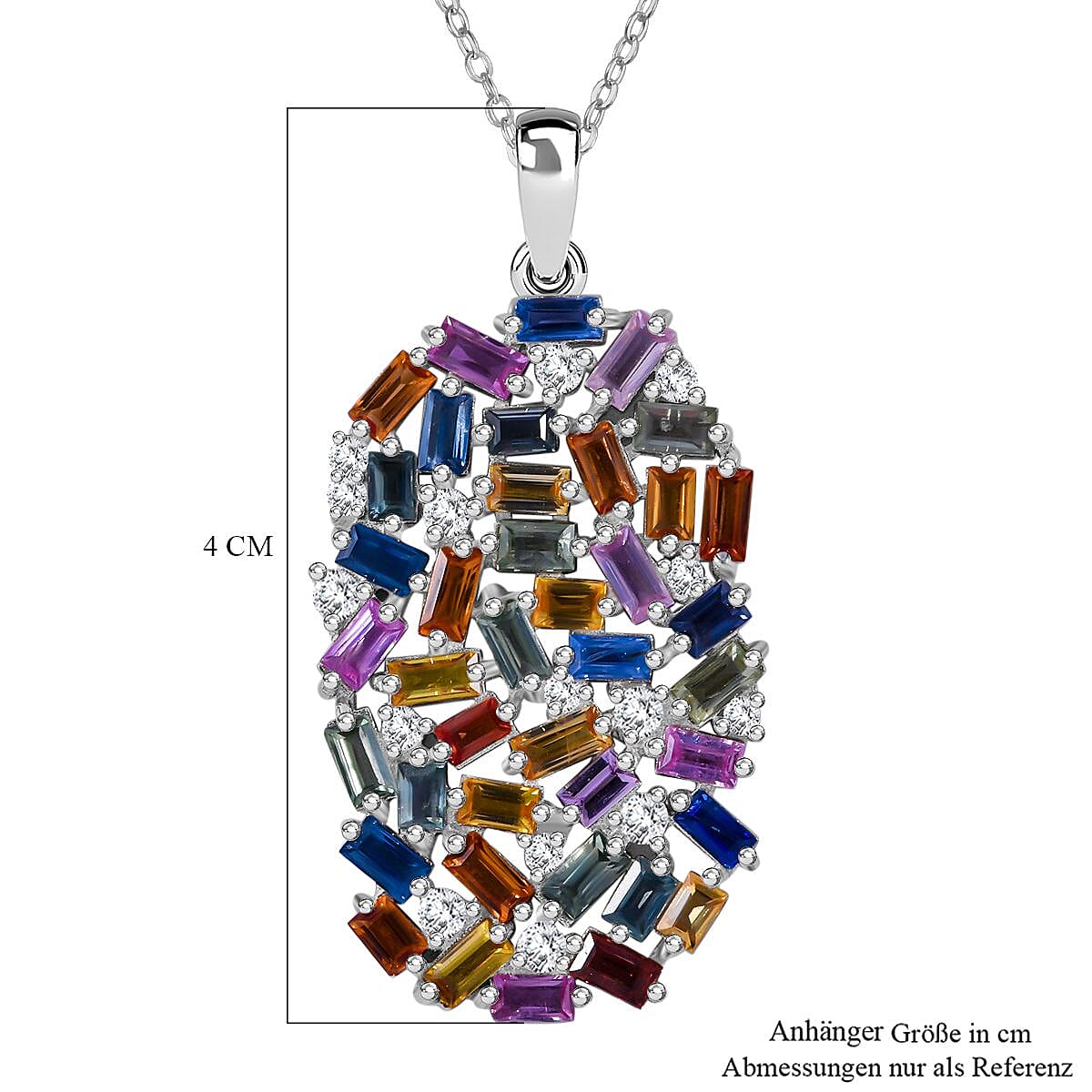 Multi Sapphire and Moissanite 6.00 ctw Pendant Necklace (20 Inches) in Rhodium Over Sterling Silver
