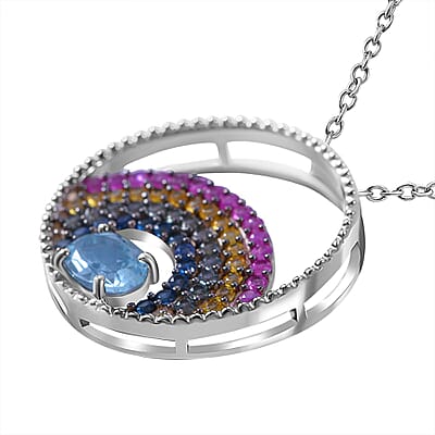 AA Sky Blue Topaz and Multi Sapphire 2.00 ctw Pendant Necklace in Rhodium Over Sterling Silver 20 Inches