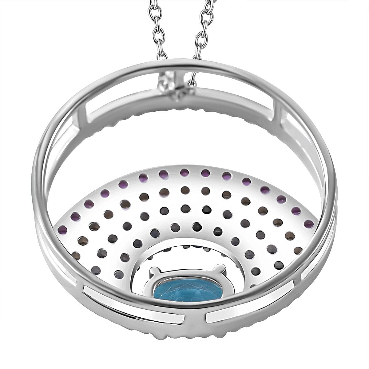 AA Sky Blue Topaz and Multi Sapphire 2.00 ctw Pendant Necklace in Rhodium Over Sterling Silver 20 Inches