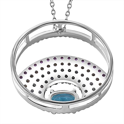 AA Sky Blue Topaz and Multi Sapphire 2.00 ctw Pendant Necklace in Rhodium Over Sterling Silver 20 Inches
