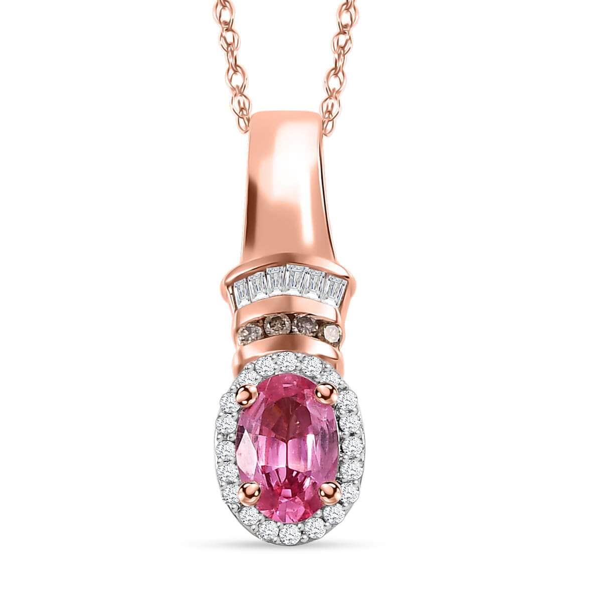 Certified & Appraised Luxoro AAA Mahenge Spinel, Natural Champagne and White Diamond 0.65 ctw Ballerina Pendant Necklace in 10K Rose Gold 20 Inches image number 0