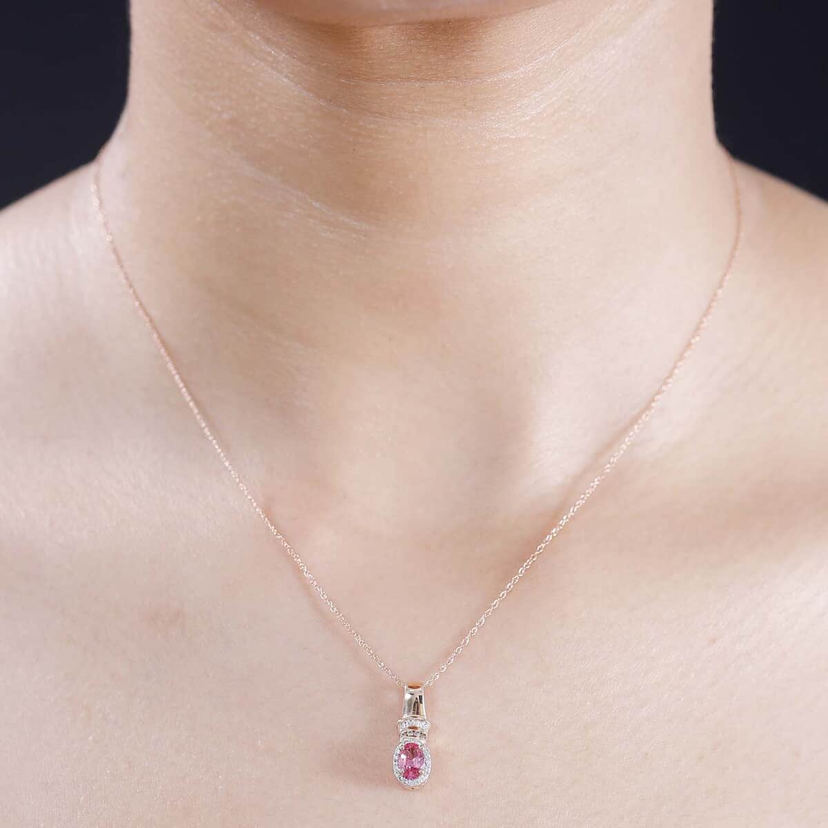 Certified & Appraised Luxoro AAA Mahenge Spinel, Natural Champagne and White Diamond 0.65 ctw Ballerina Pendant Necklace in 10K Rose Gold 20 Inches image number 2