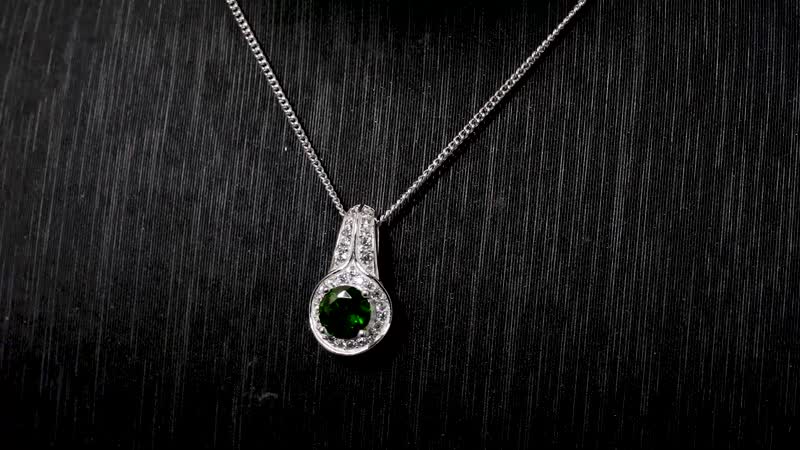 Chrome Diopside and White Zircon 1.15 ctw Halo Pendant Necklace 20 Inches in Platinum and Rhodium Over Sterling Silver