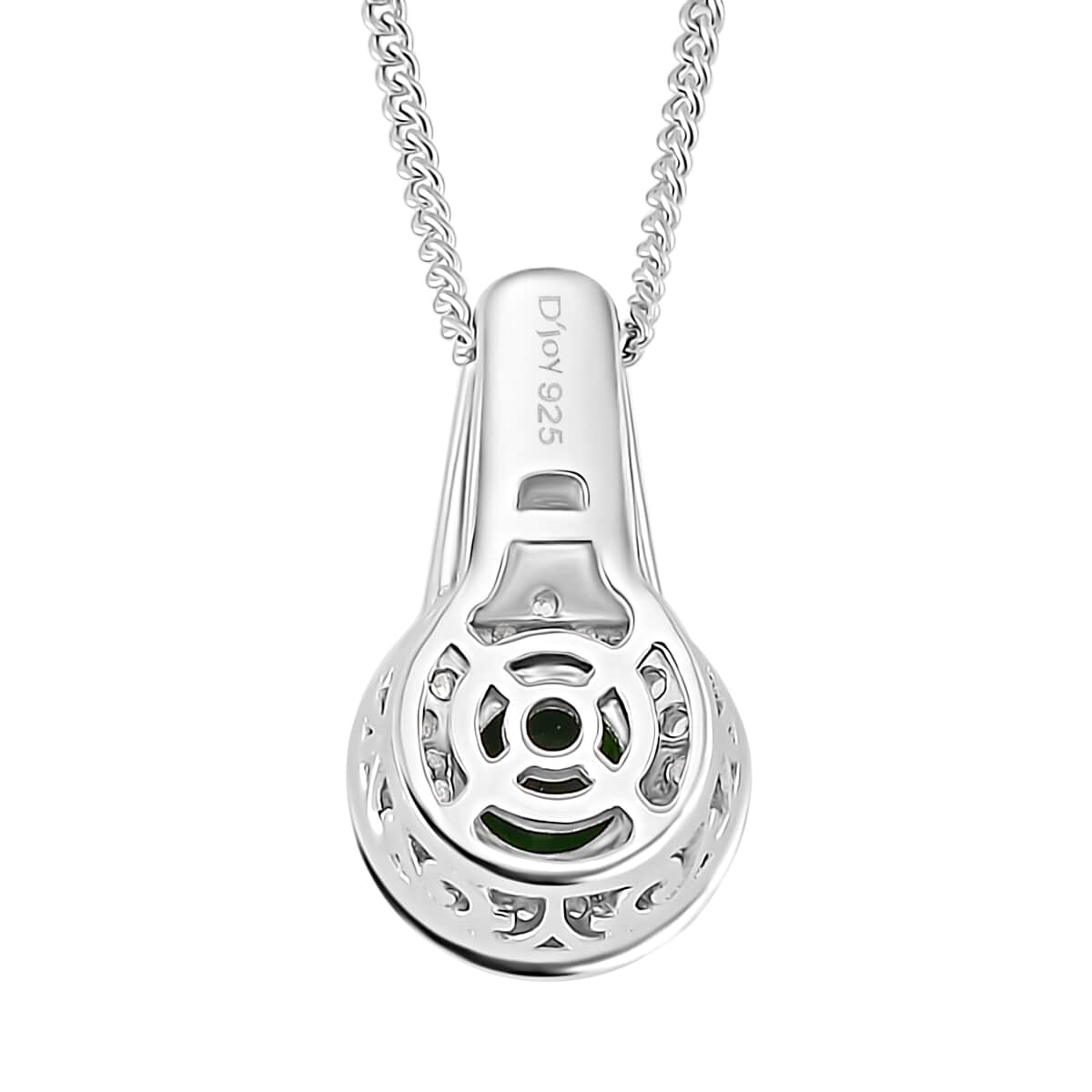 Chrome Diopside and White Zircon 1.15 ctw Halo Pendant Necklace 20 Inches in Platinum and Rhodium Over Sterling Silver image number 3