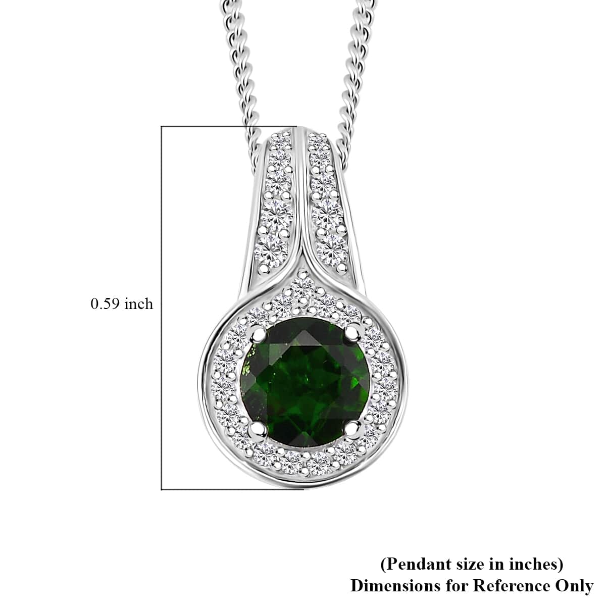 Chrome Diopside and White Zircon 1.15 ctw Halo Pendant Necklace 20 Inches in Platinum and Rhodium Over Sterling Silver image number 5