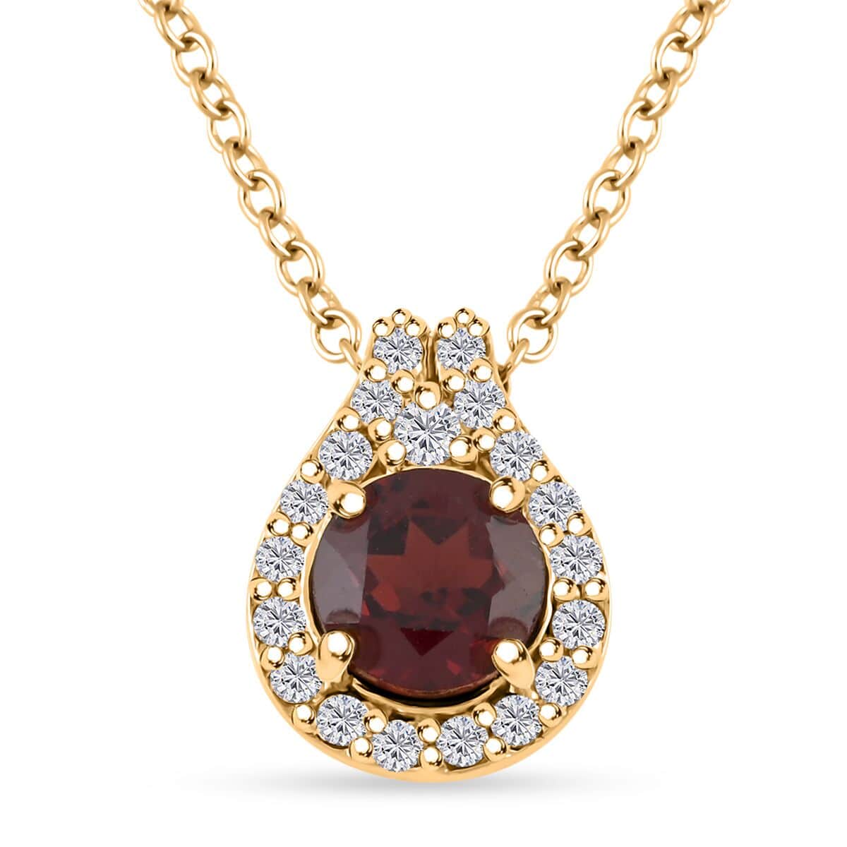 Simulated Garnet and Simulated Diamond 2.90 ctw Earrings, Pendant Necklace 18 Inches in Goldtone image number 2