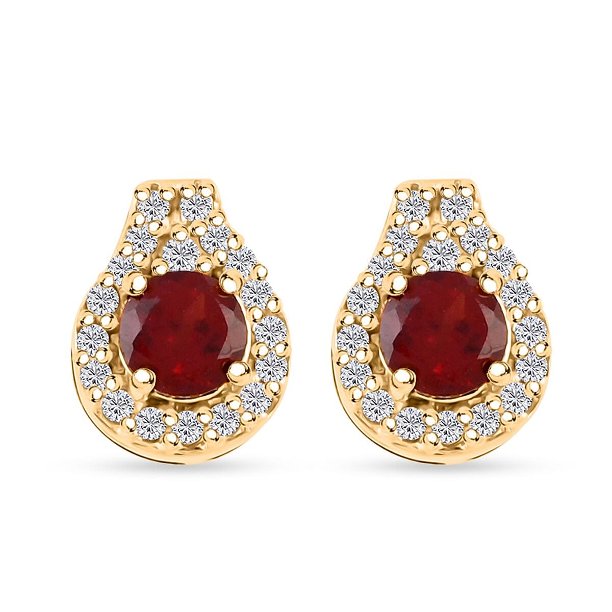 Simulated Garnet and Simulated Diamond 2.90 ctw Earrings, Pendant Necklace 18 Inches in Goldtone