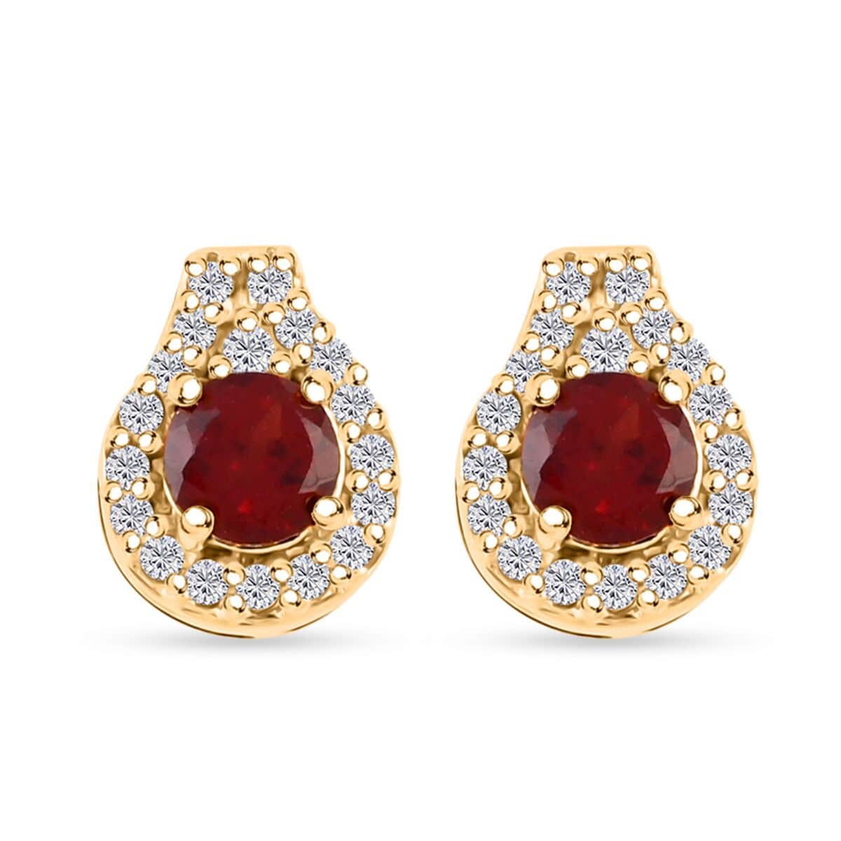 Simulated Garnet and Simulated Diamond 2.90 ctw Earrings, Pendant Necklace 18 Inches in Goldtone image number 4