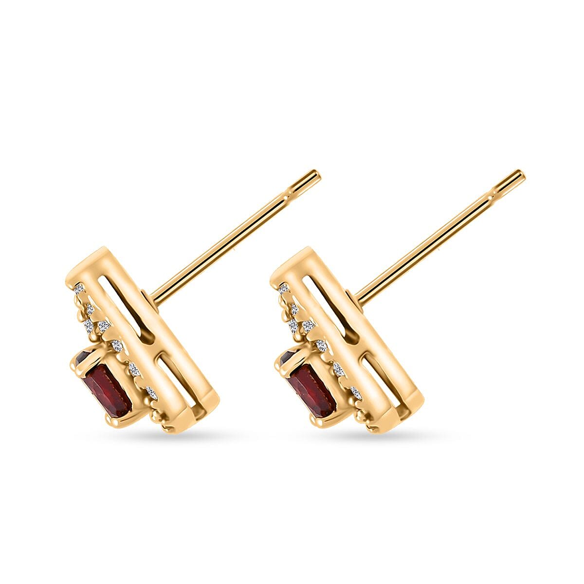 Simulated Garnet and Simulated Diamond 2.90 ctw Earrings, Pendant Necklace 18 Inches in Goldtone