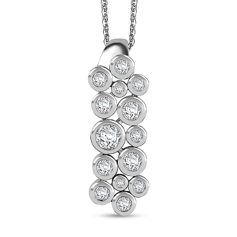 Moissanite 1.00 ctw Bubble Pendant Necklace 20 Inches in Rhodium Over Sterling Silver
