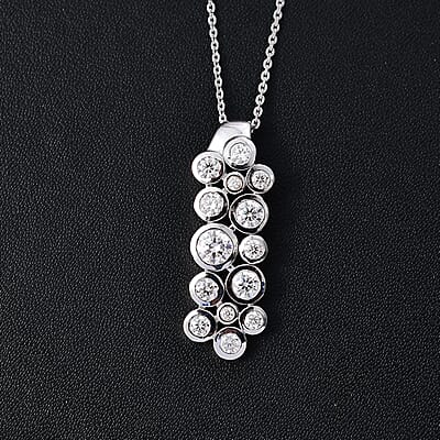 Moissanite 1.00 ctw Bubble Pendant Necklace 20 Inches in Rhodium Over Sterling Silver