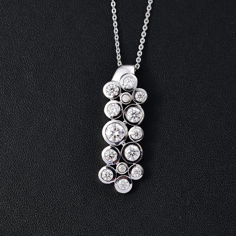 Moissanite 1.00 ctw Bubble Pendant Necklace 20 Inches in Rhodium Over Sterling Silver