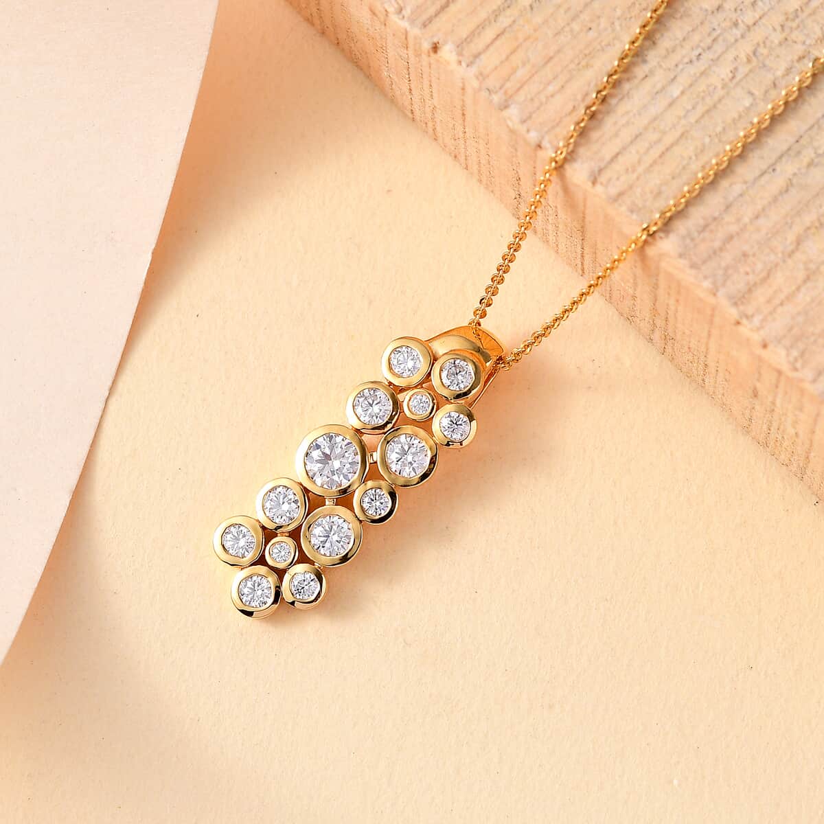 Moissanite 1.00 ctw Bubble Pendant Necklace 20 Inches in 18K Vermeil Yellow Gold Over Sterling Silver image number 1