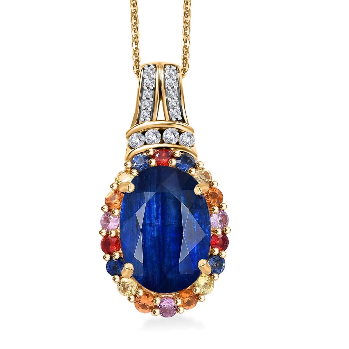 Premium Kashmir Kyanite and Multi Gemstone 8.75 ctw Oceanic Sunset Pendant Necklace in 18K Vermeil Yellow Gold Over Sterling Silver 20 Inches image number 0