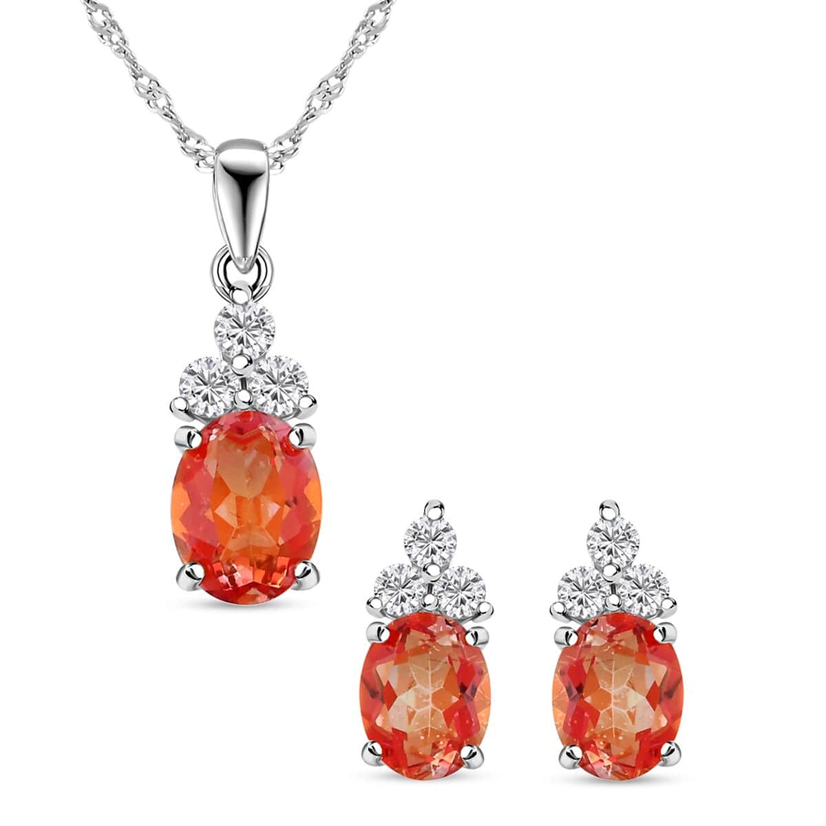 Orange Topaz and White Topaz 5.50 ctw Earrings, Pendant Necklace in Sterling Silver 18 Inches image number 0