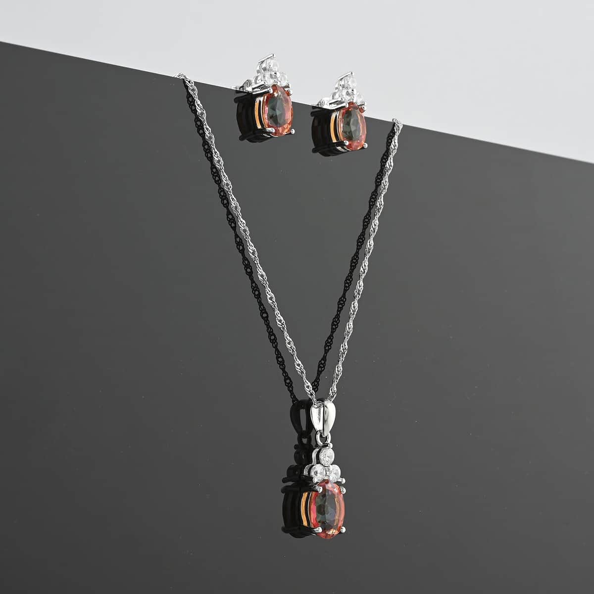 Orange Topaz and White Topaz 5.50 ctw Earrings, Pendant Necklace in Sterling Silver 18 Inches image number 1