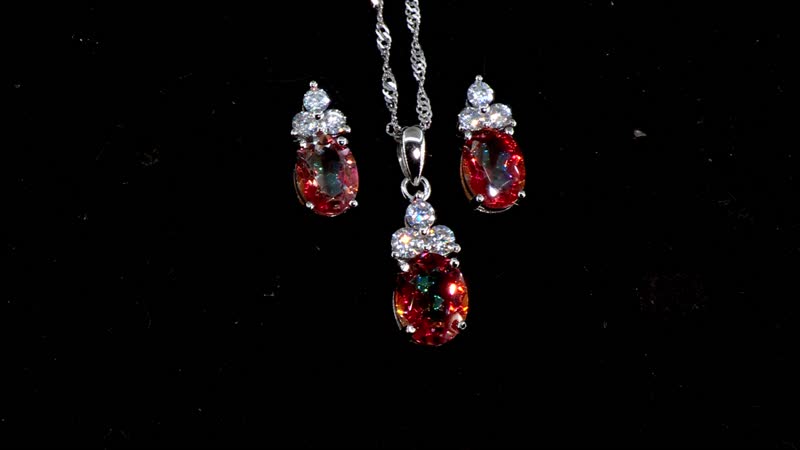 Orange Topaz and White Topaz 5.50 ctw Earrings, Pendant Necklace in Sterling Silver 18 Inches