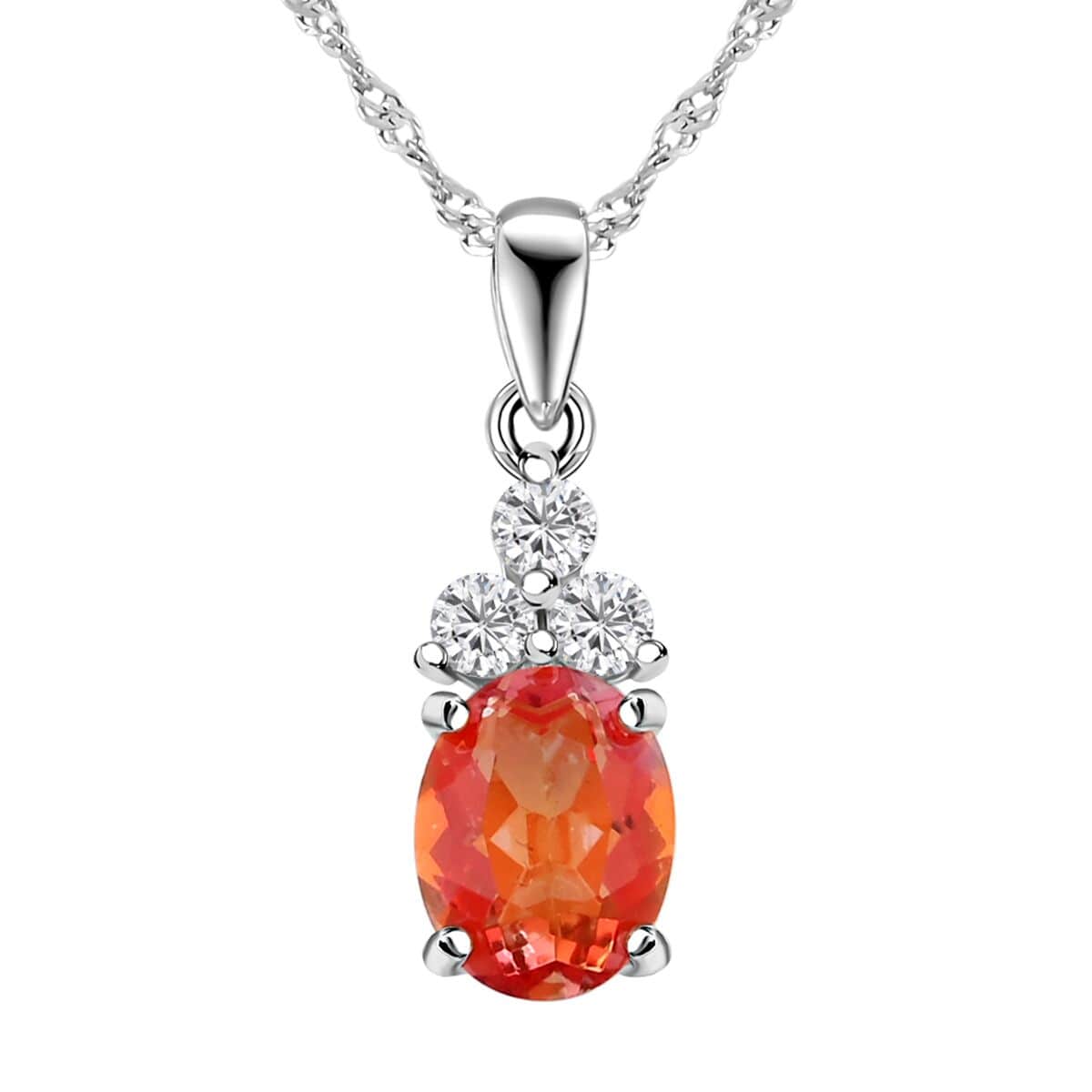 Orange Topaz and White Topaz 5.50 ctw Earrings, Pendant Necklace in Sterling Silver 18 Inches image number 2