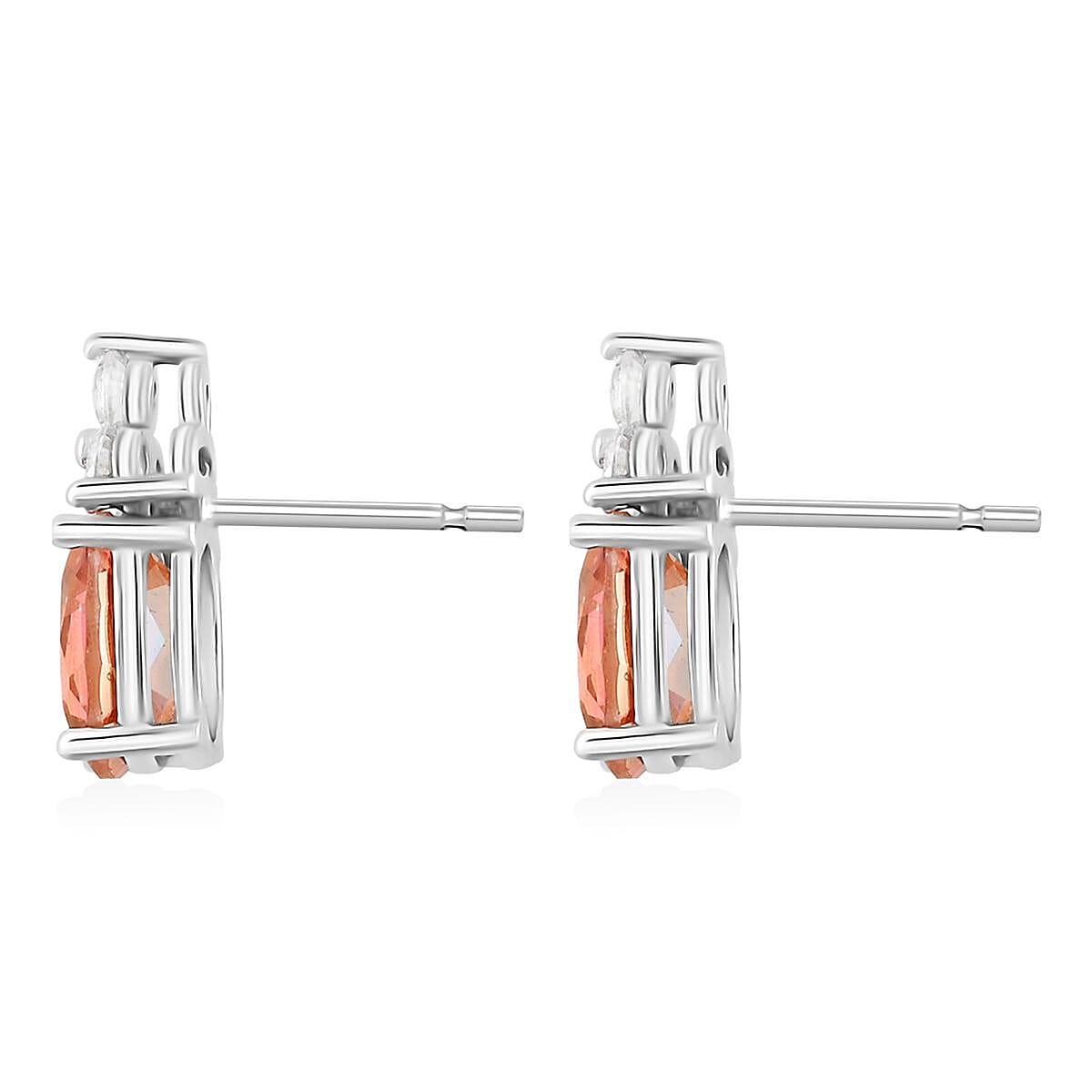 Orange Topaz and White Topaz 5.50 ctw Earrings, Pendant Necklace in Sterling Silver 18 Inches
