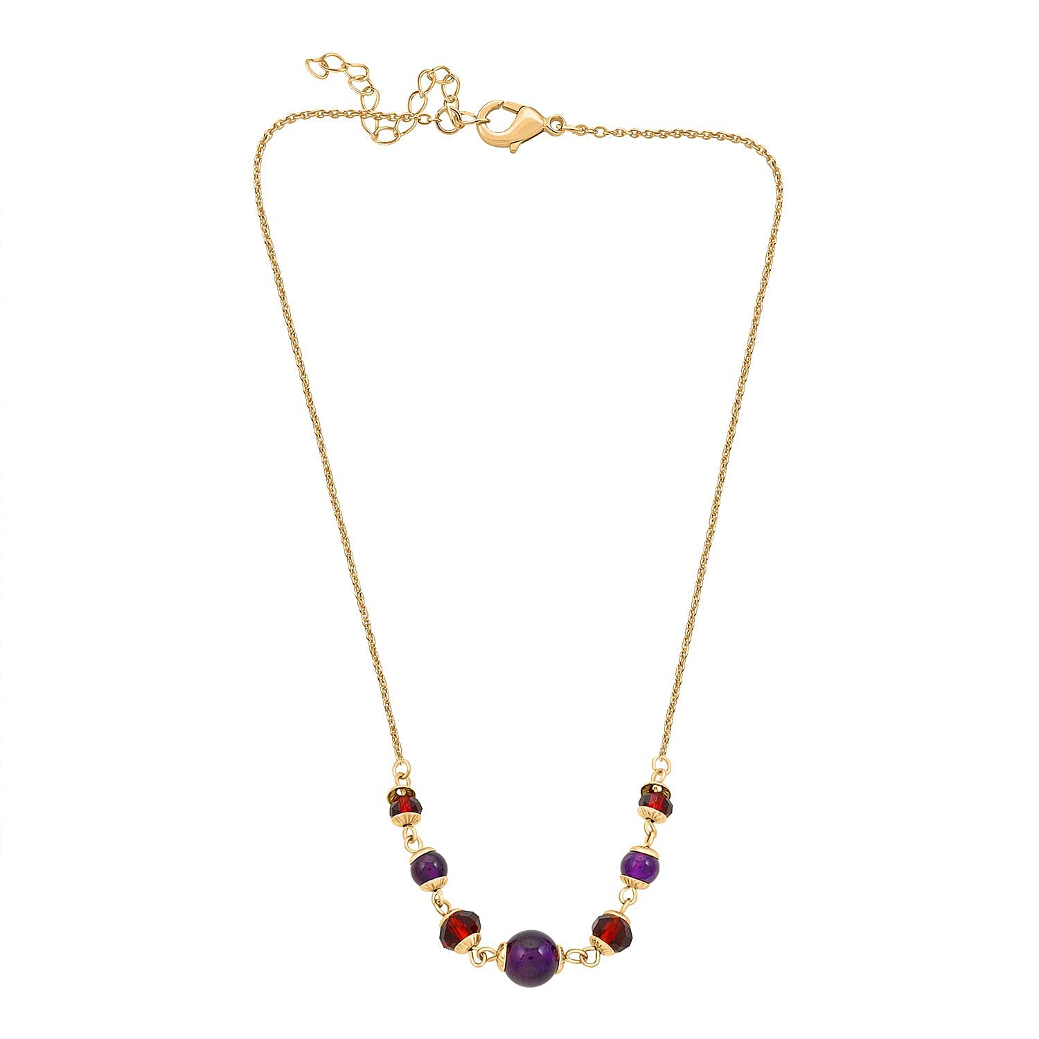 Set of 3 Mozambique Garnet, Amethyst, Jade 42.00 ctw and Multi Color Crystal Necklace 18 Inches and Earrings in Goldtone