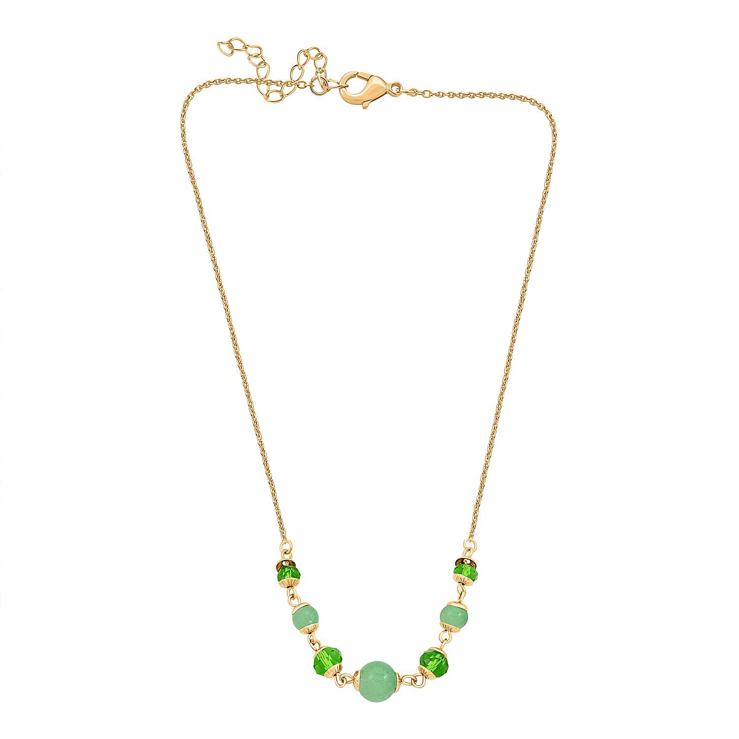 Set of 3 Mozambique Garnet, Amethyst, Jade 42.00 ctw and Multi Color Crystal Necklace 18 Inches and Earrings in Goldtone