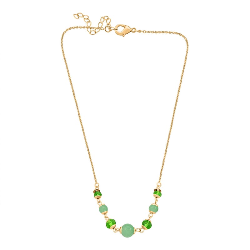 Set of 3 Mozambique Garnet, Amethyst, Jade 42.00 ctw and Multi Color Crystal Necklace 18 Inches and Earrings in Goldtone