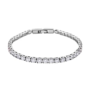 Simulated Diamond Tennis Bracelet (7.00 In) and Round Stud Earrings in Silvertone