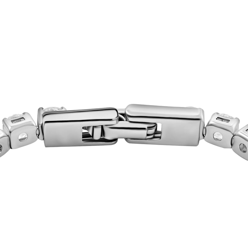 Simulated Diamond Tennis Bracelet (7.00 In) and Round Stud Earrings in Silvertone