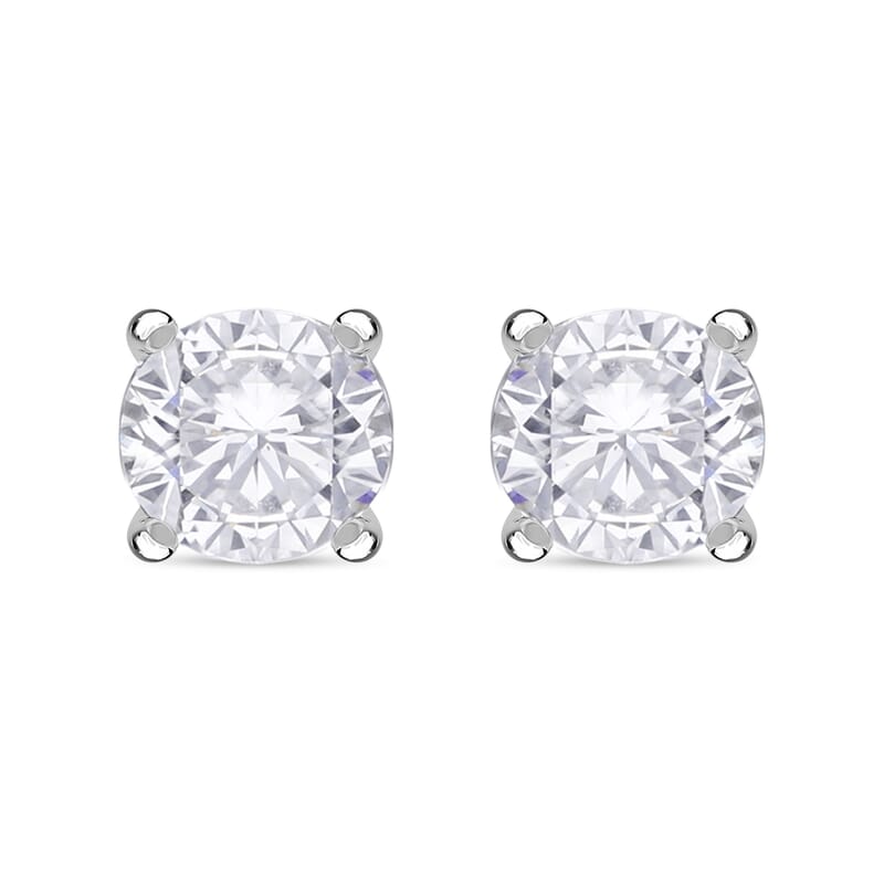 Simulated Diamond Tennis Bracelet (7.00 In) and Round Stud Earrings in Silvertone