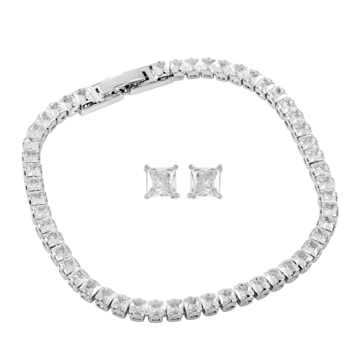 Ankur Treasure Chest Simulated Diamond Bracelet (7.00 In) and Earrings in Silvertone image number 0