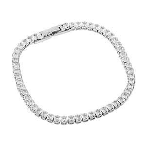 Simulated Diamond Square Tennis Bracelet (7.00 In) and Earrings in Silvertone