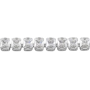 Simulated Diamond Square Tennis Bracelet (7.00 In) and Earrings in Silvertone