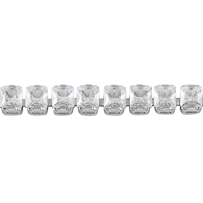 Simulated Diamond Square Tennis Bracelet (7.00 In) and Earrings in Silvertone