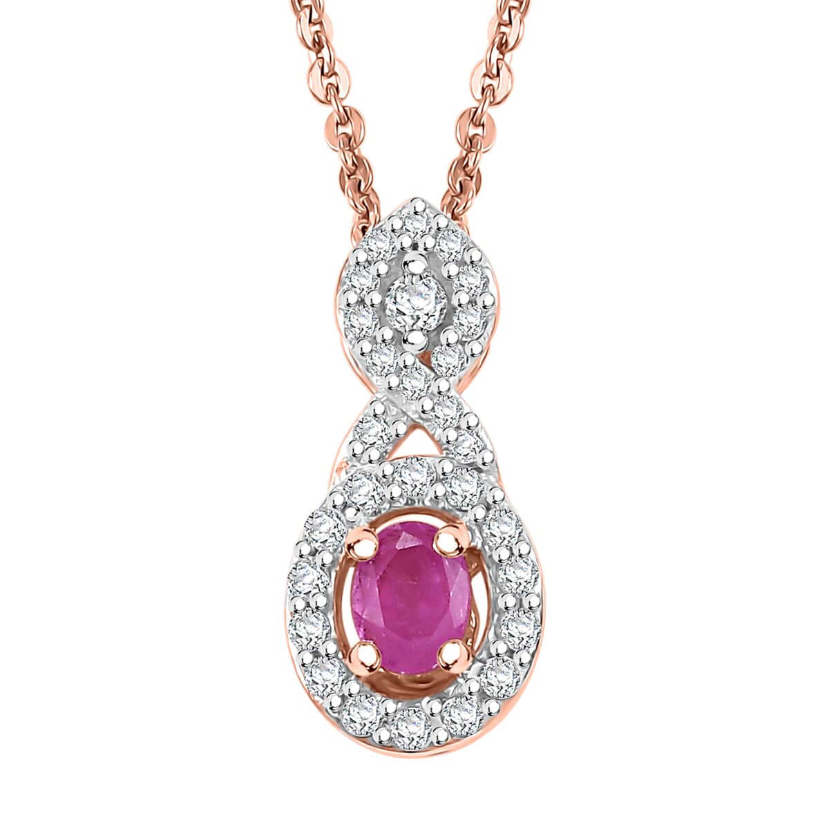 Premium Mozambique Pink Sapphire and White Zircon 0.50 ctw Infinity Pendant Necklace 20 Inches in 18K Vermeil Rose Gold Over Sterling Silver image number 0