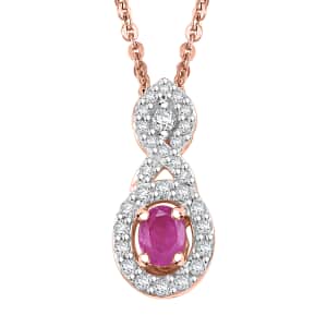 Premium Mozambique Pink Sapphire and White Zircon 0.50 ctw Infinity Pendant Necklace 20 Inches in 18K Vermeil Rose Gold Over Sterling Silver