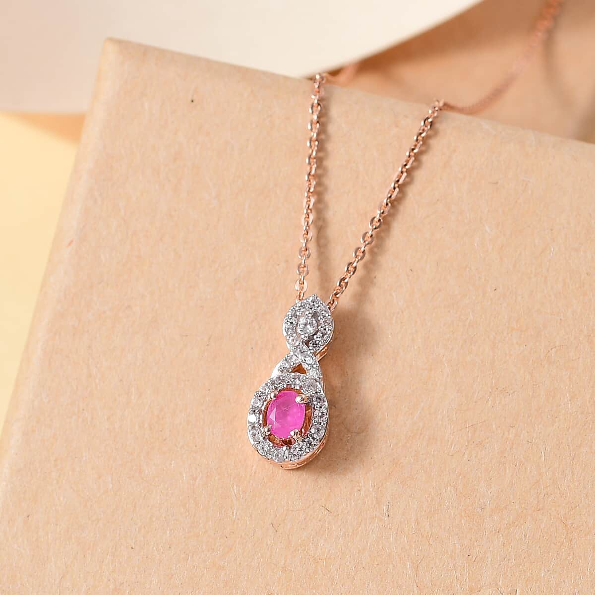 Premium Mozambique Pink Sapphire and White Zircon 0.50 ctw Infinity Pendant Necklace 20 Inches in 18K Vermeil Rose Gold Over Sterling Silver image number 1