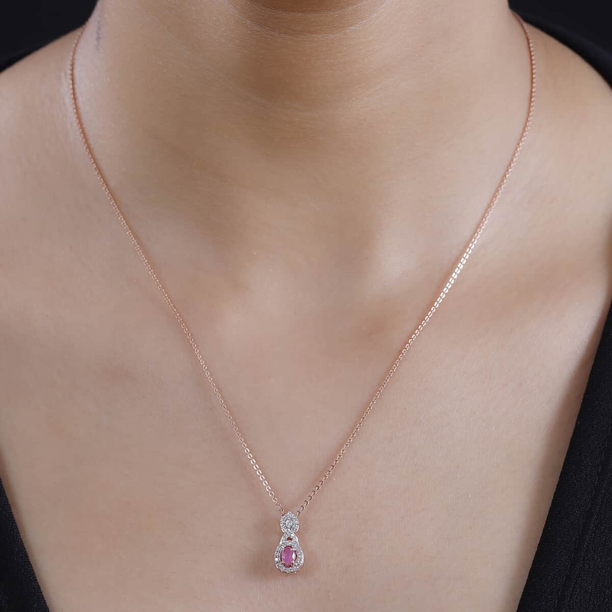 Premium Mozambique Pink Sapphire and White Zircon 0.50 ctw Infinity Pendant Necklace 20 Inches in 18K Vermeil Rose Gold Over Sterling Silver image number 2