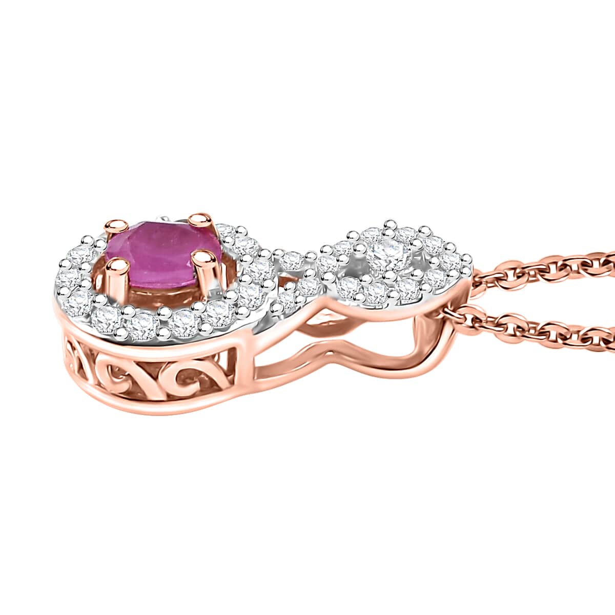 Premium Mozambique Pink Sapphire and White Zircon 0.50 ctw Infinity Pendant Necklace 20 Inches in 18K Vermeil Rose Gold Over Sterling Silver image number 3