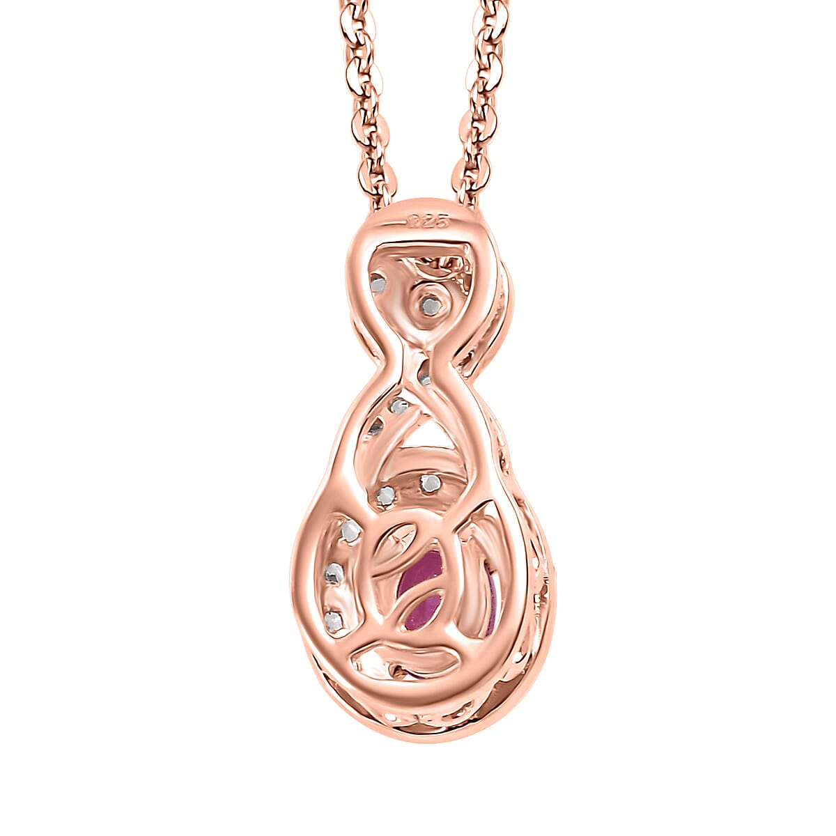 Premium Mozambique Pink Sapphire and White Zircon 0.50 ctw Infinity Pendant Necklace 20 Inches in 18K Vermeil Rose Gold Over Sterling Silver